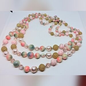 * Vintage MCM Japan 3 Strand Pinks Pastels Multi Textured Bead Necklace